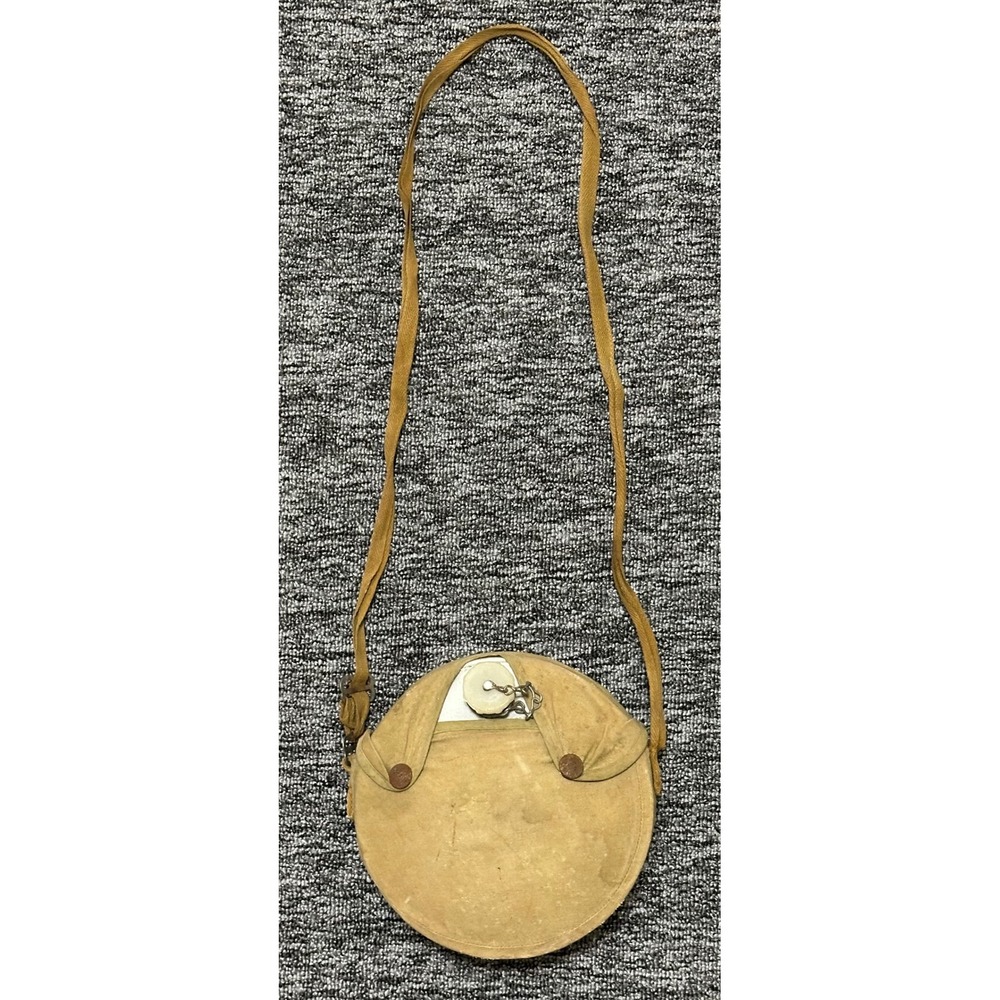 Palco Vintage Round Aluminum 2 Quart Canteen w Tan Canvas Carrier Shoulder Strap